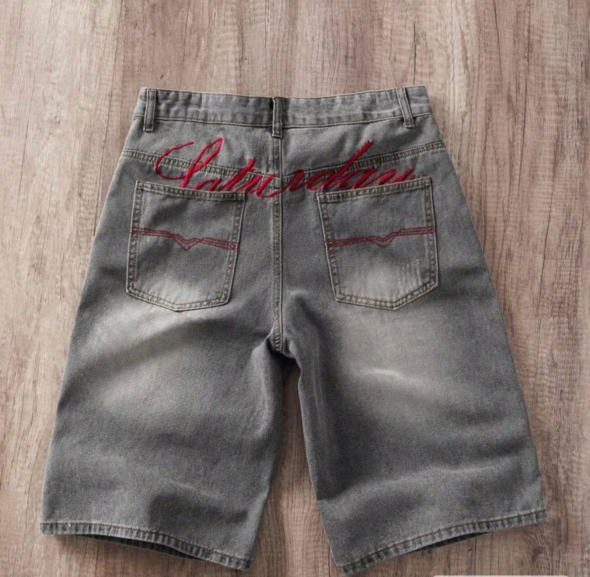 Manfinity Joysei Men's Straight Leg Embroidered Denim Shorts Shorts With Vintage Written On Them For Men