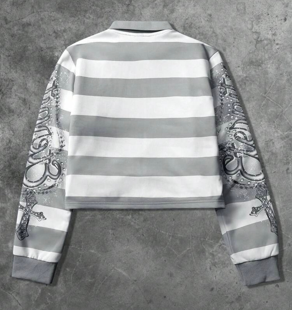 MEN Street Life Spring Casual Graphic Men's Half-Zip Long Sleeve Angel Striped Fashion Print Pullover Sweatshirt