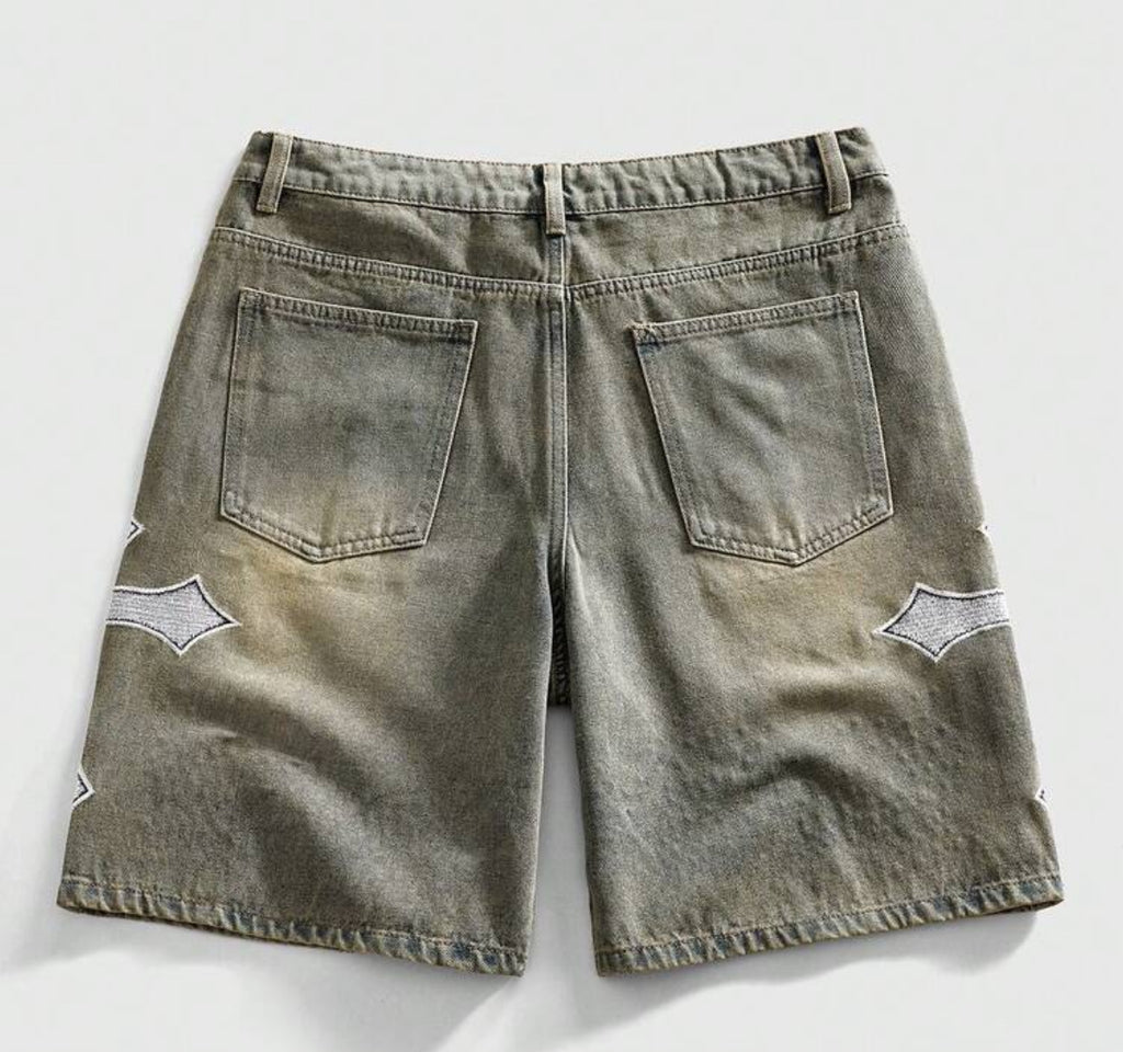 MEN Street Life
Men's Cross & Letter Applique
Slant Pocket Casual Denim Shorts