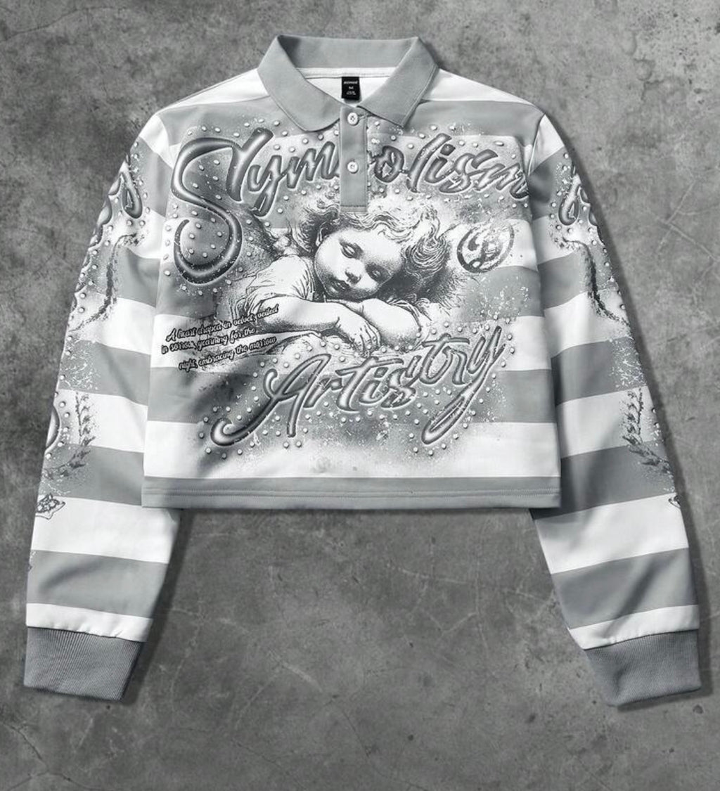 MEN Street Life Spring Casual Graphic Men's Half-Zip Long Sleeve Angel Striped Fashion Print Pullover Sweatshirt