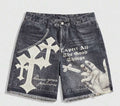 MEN Street Life Summer Casual Graphic Men'S Grunge Punk Chain Pattern Casual Denim Shorts Jorts, Daily Wear